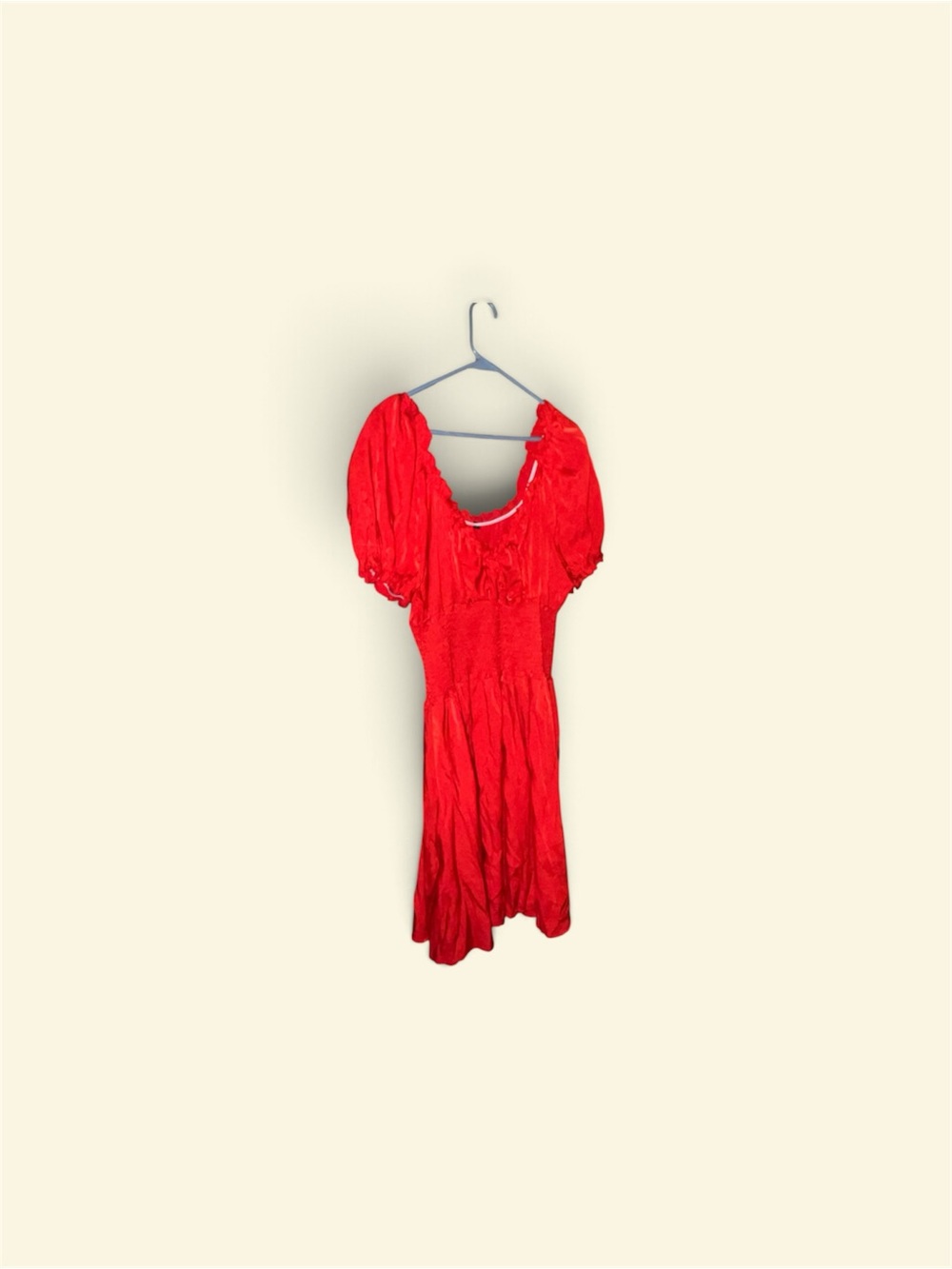 Puff-Sleeve Red Midi Dress with Sweetheart Neckline